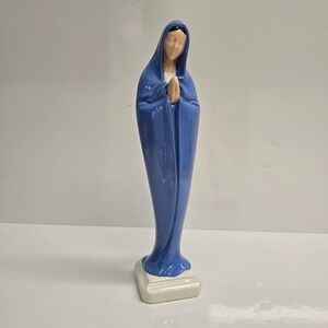 Atlantic Mold Virgin Mary Figurine Blue Glazed‎ Ceramic Madonna Statue MCM Boho